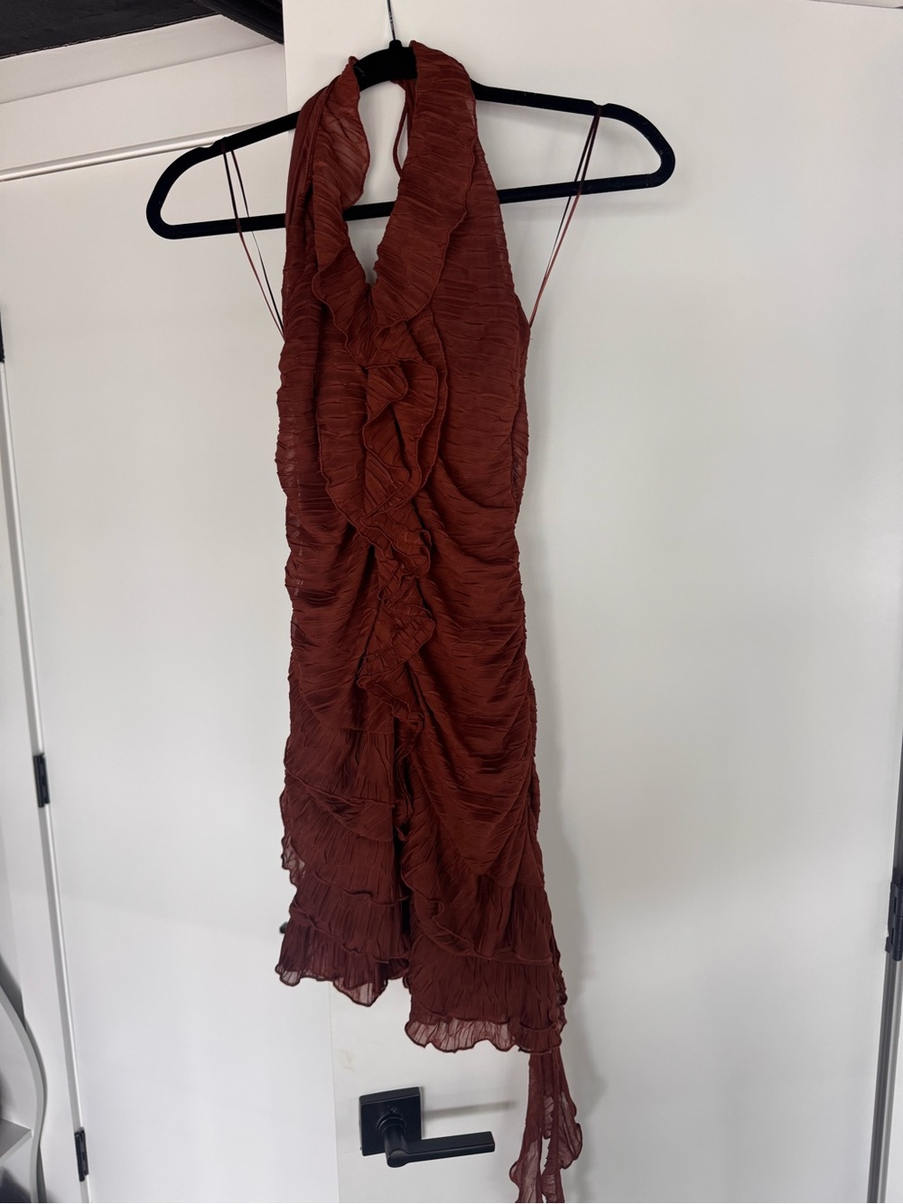 ZARA Halter Ruffle Midi Dress in Rust